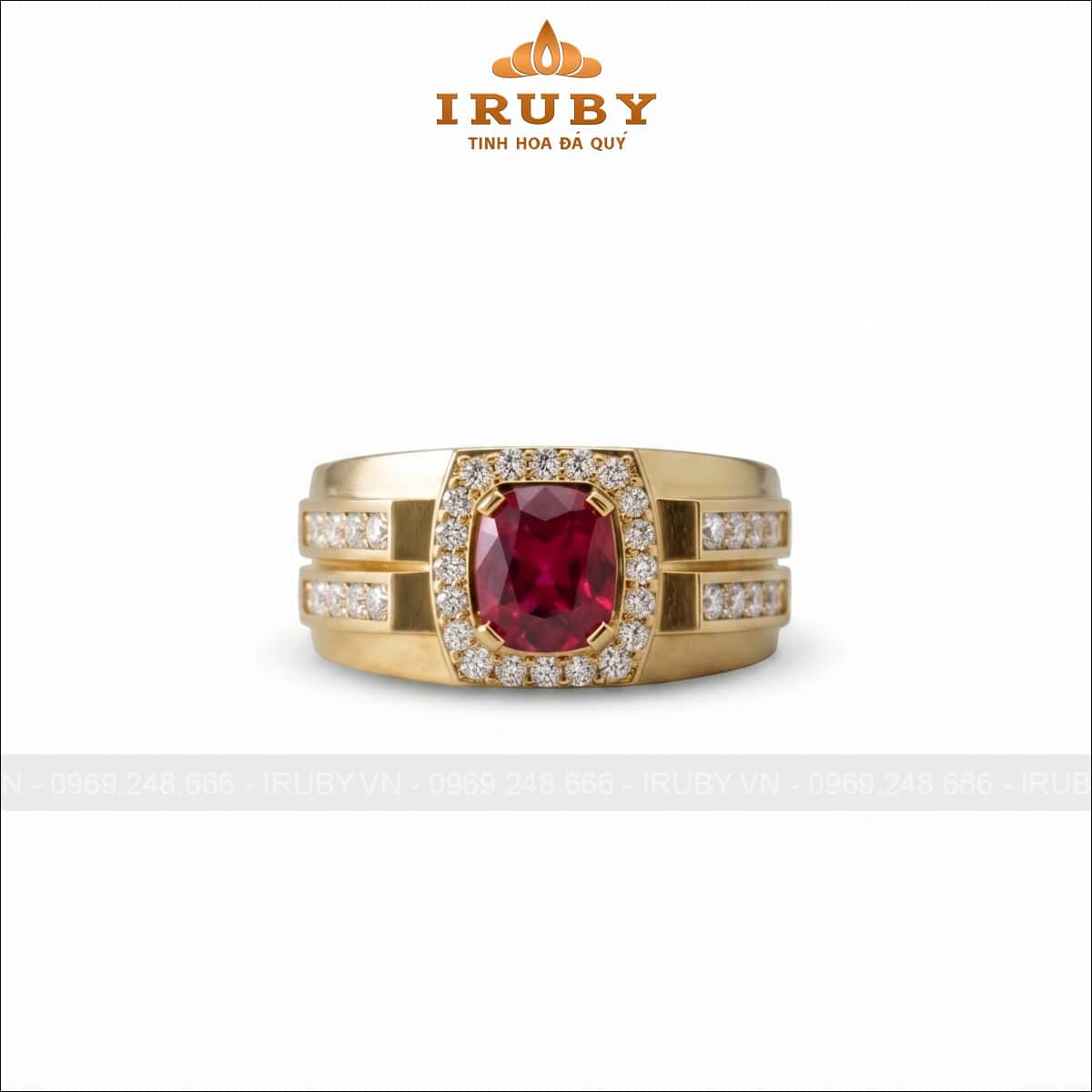 Nhẫn nam đá Ruby hiện đại – Ruby ring men oval shape – IRNA36