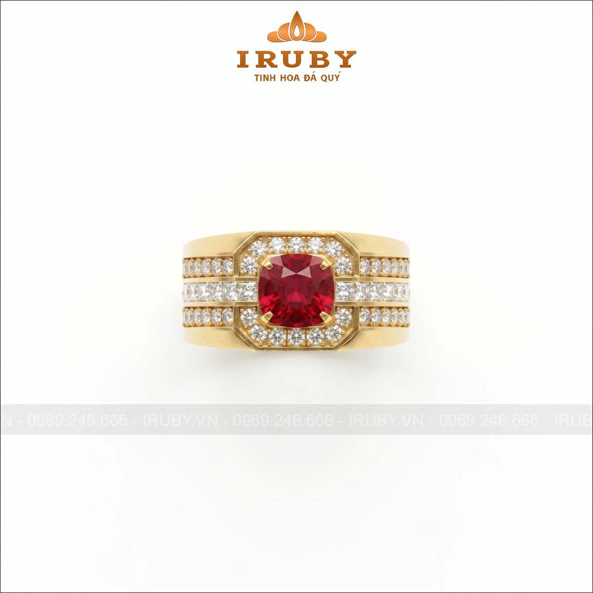 Nhẫn nam đá Ruby – Men’s Ruby Ring Cushion shape – IRNA26