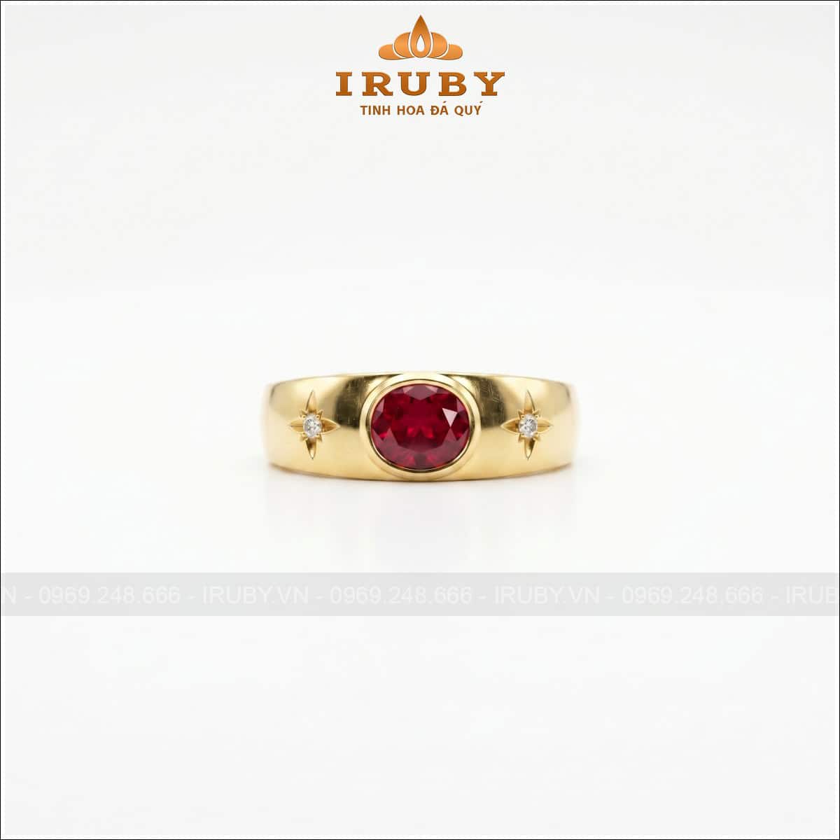 Nhẫn nam đá Ruby tối giản – Ruby ring round shape – IRNA08