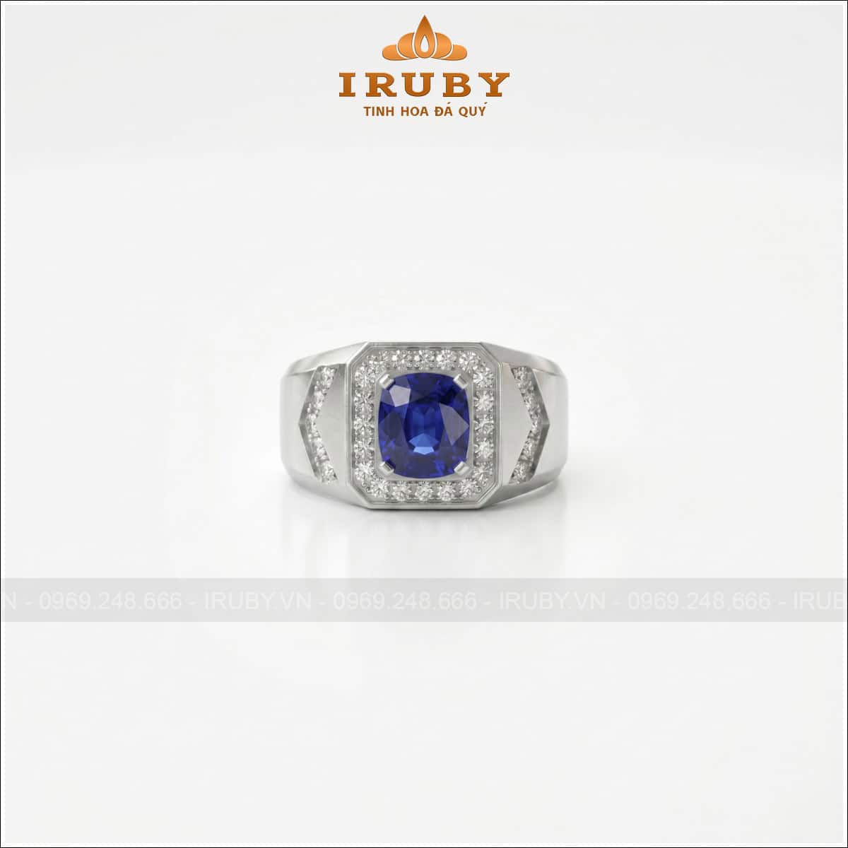 Nhẫn nam đá Sapphire xanh – Sapphire Ring oval shape – IRNA28