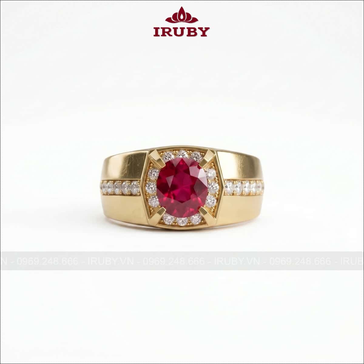 Nhẫn nam đá Spinel đỏ vàng vàng – Red Spinel ring men’s – IRNA54