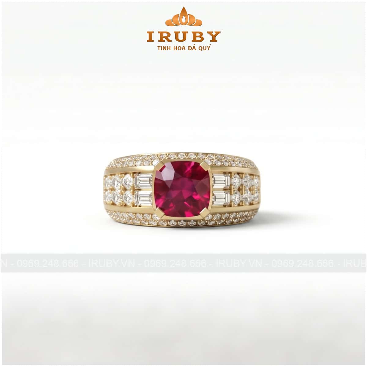 Nhẫn nam đá Spinel vàng vàng – Spinel ring men’s cushion shape – IRNA46