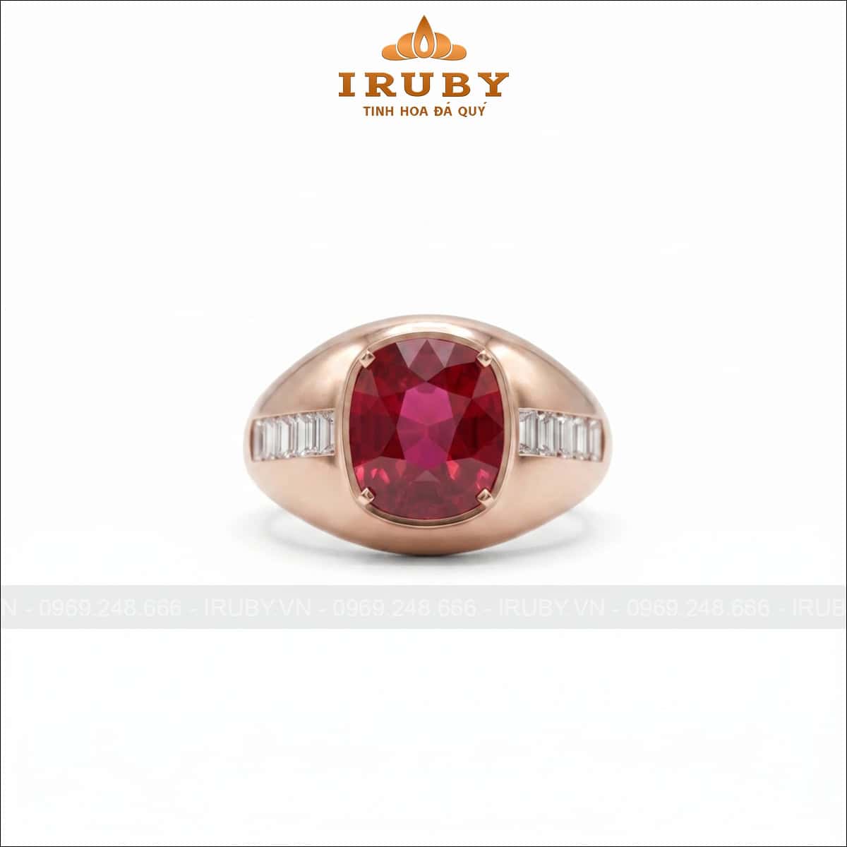 Nhẫn nam Ruby vàng hồng – Ruby ring men’s cushion shape – IRNA49