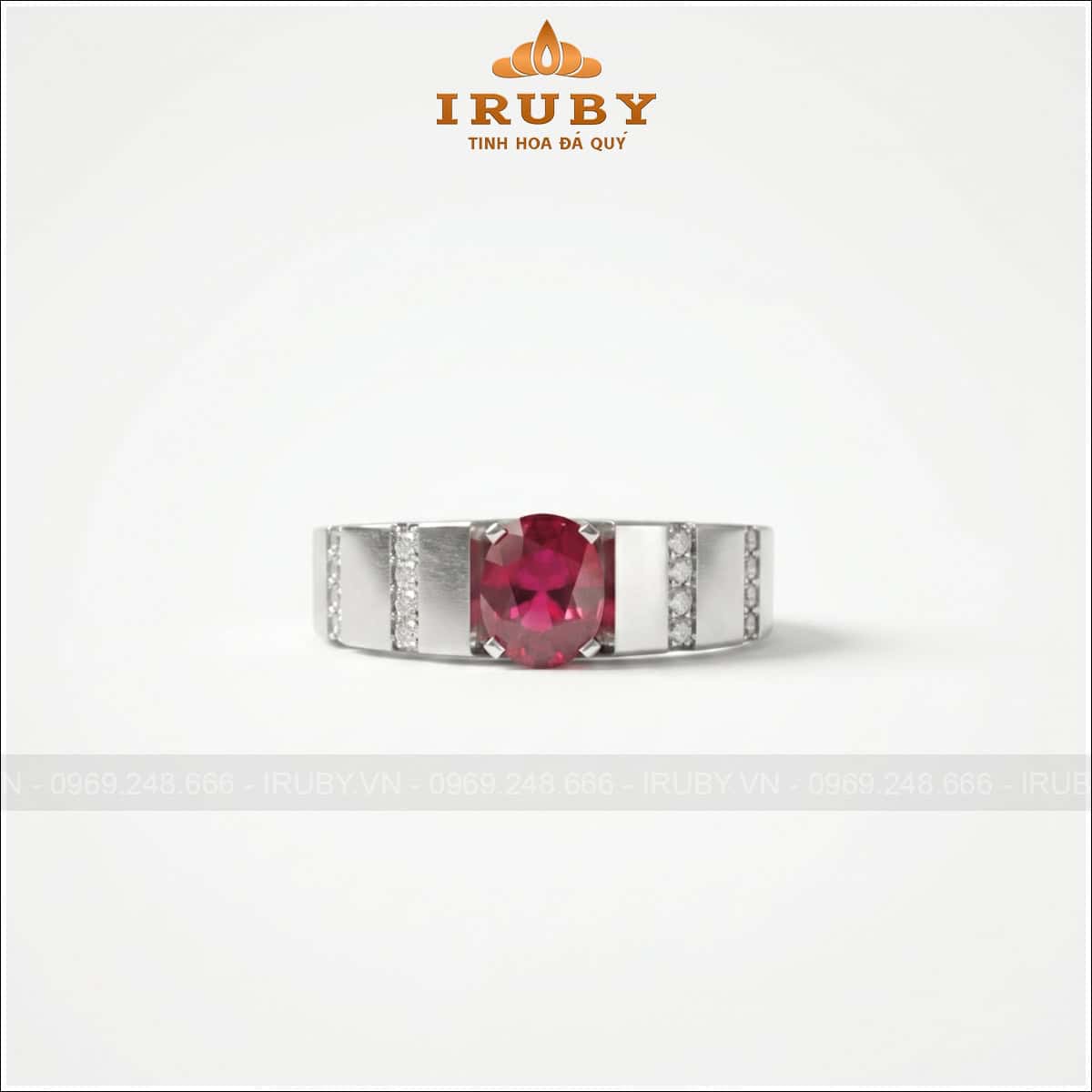 Nhẫn nam Ruby vàng trắng – Ruby ring men’s cushion shape – IRNA45