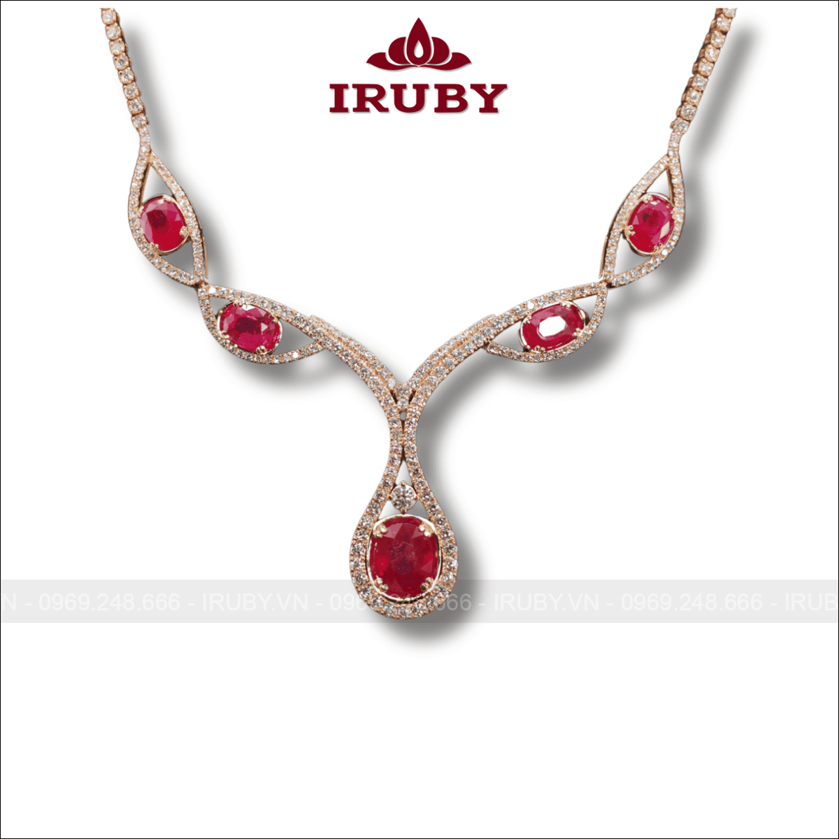 Dây chuyền nữ đá Ruby kết kim cương tự nhiên kết vàng hồng – IRMD 260630