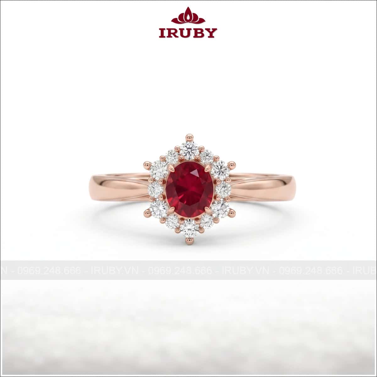Nhẫn nữ đá Ruby đỏ – red Ruby ring oval shape – IRNU98