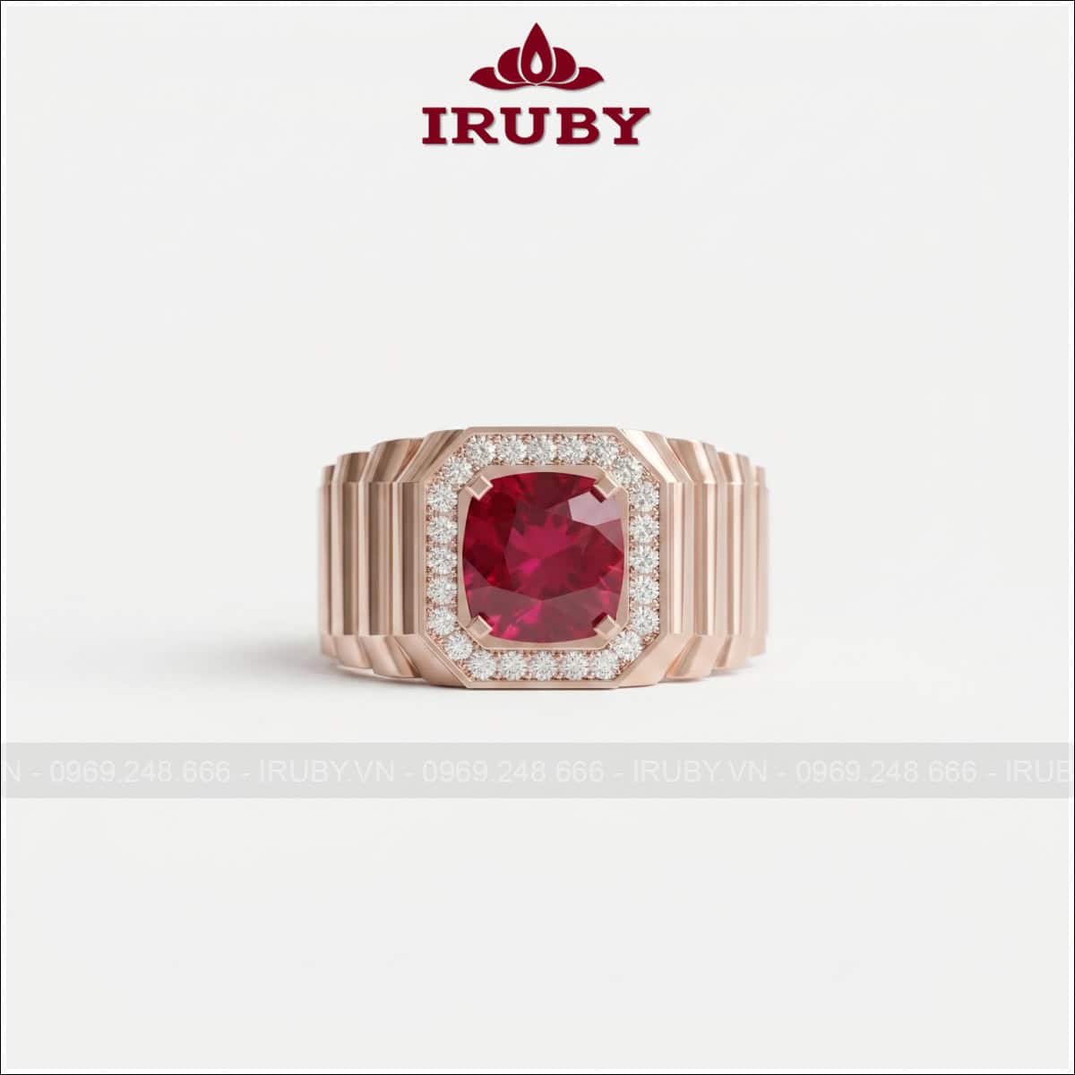 Nhẫn nam đá Ruby facet đỏ – Red Ruby ring men’s – IRNA57