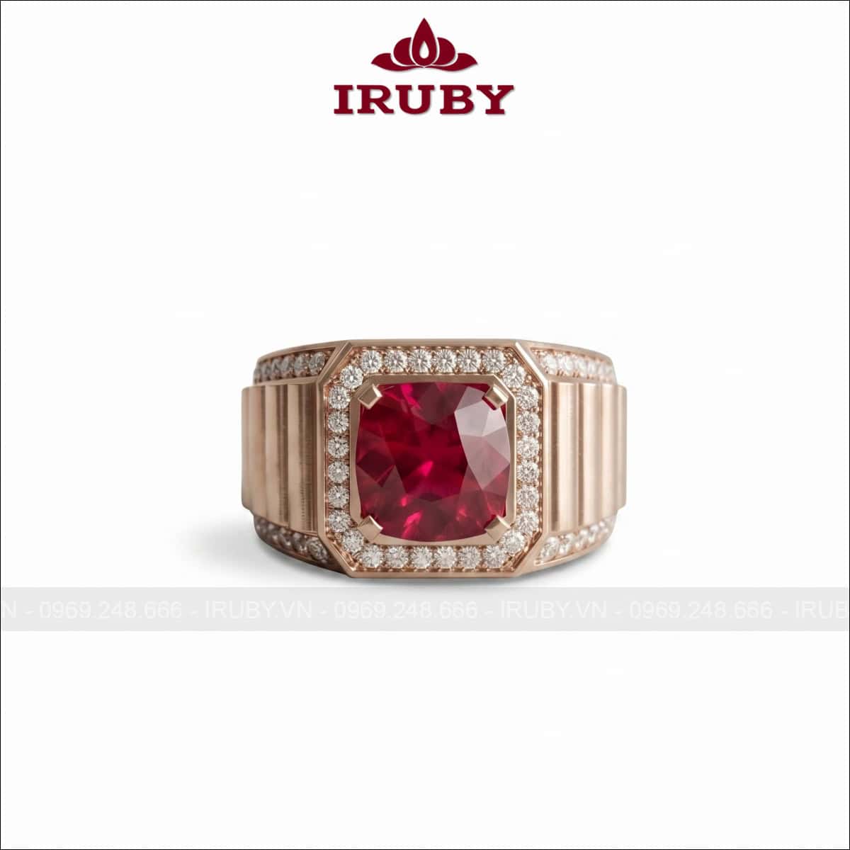 Nhẫn nam đá Ruby huyết kính – Ruby ring men’s cushion shape – IRNA58