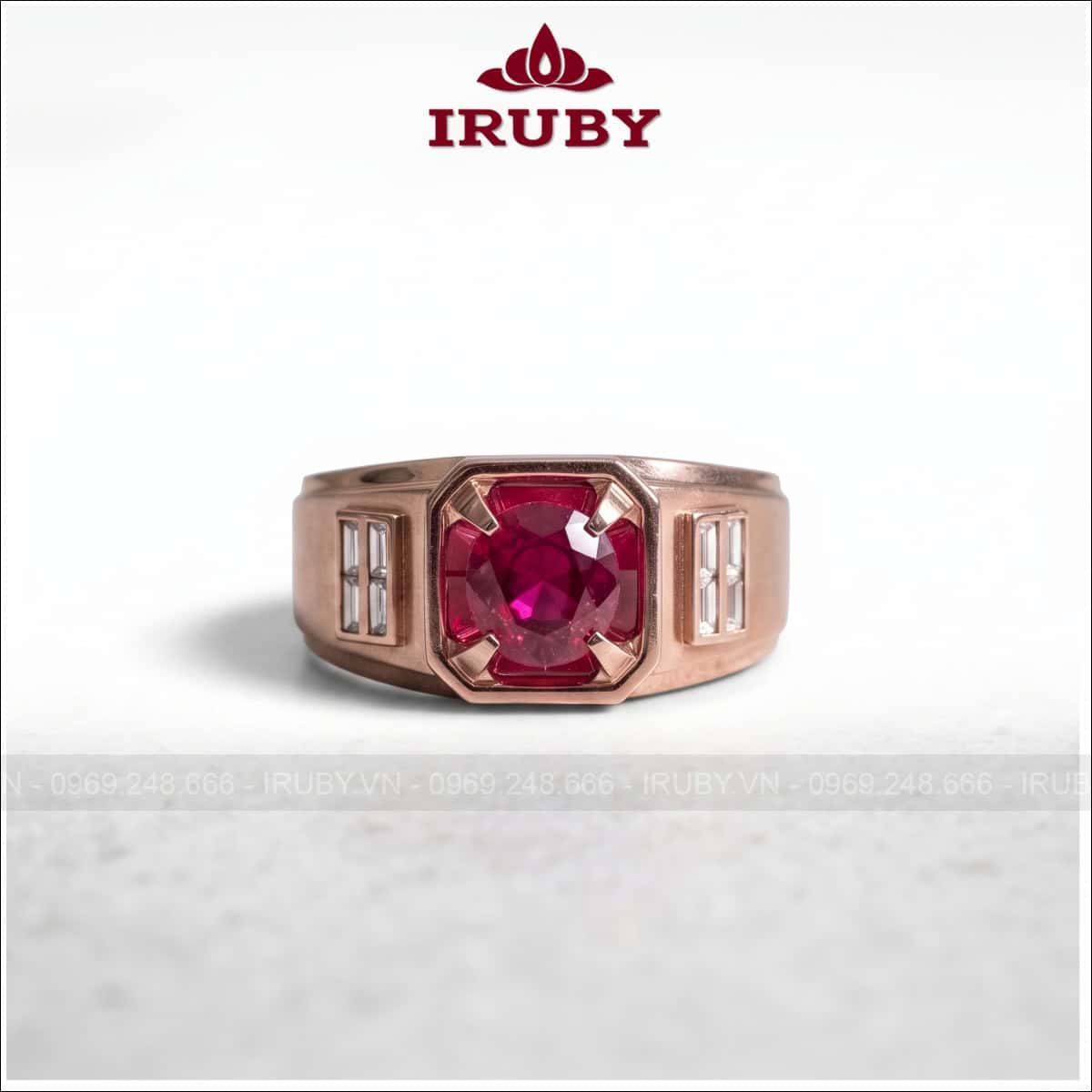 Nhẫn nam đá Spinel đỏ vàng hồng – Spinel ring men’s rose gold – IRNA64