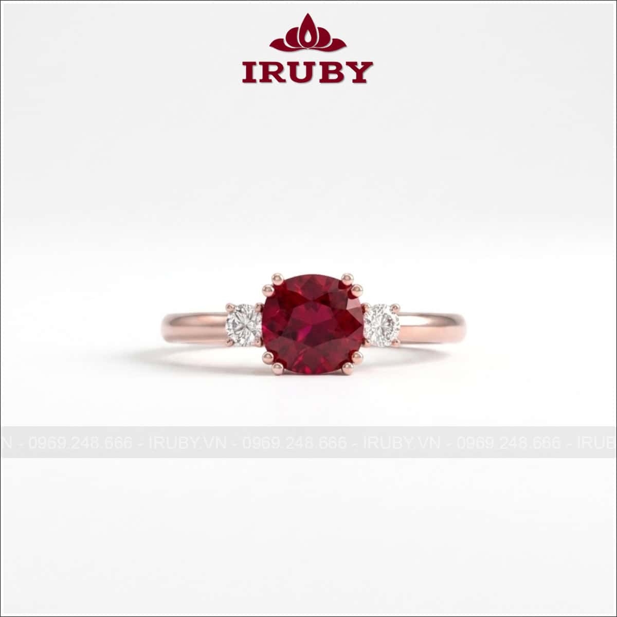 Nhẫn nữ đá garnet đỏ – Garnet ring rose gold – IRNU104