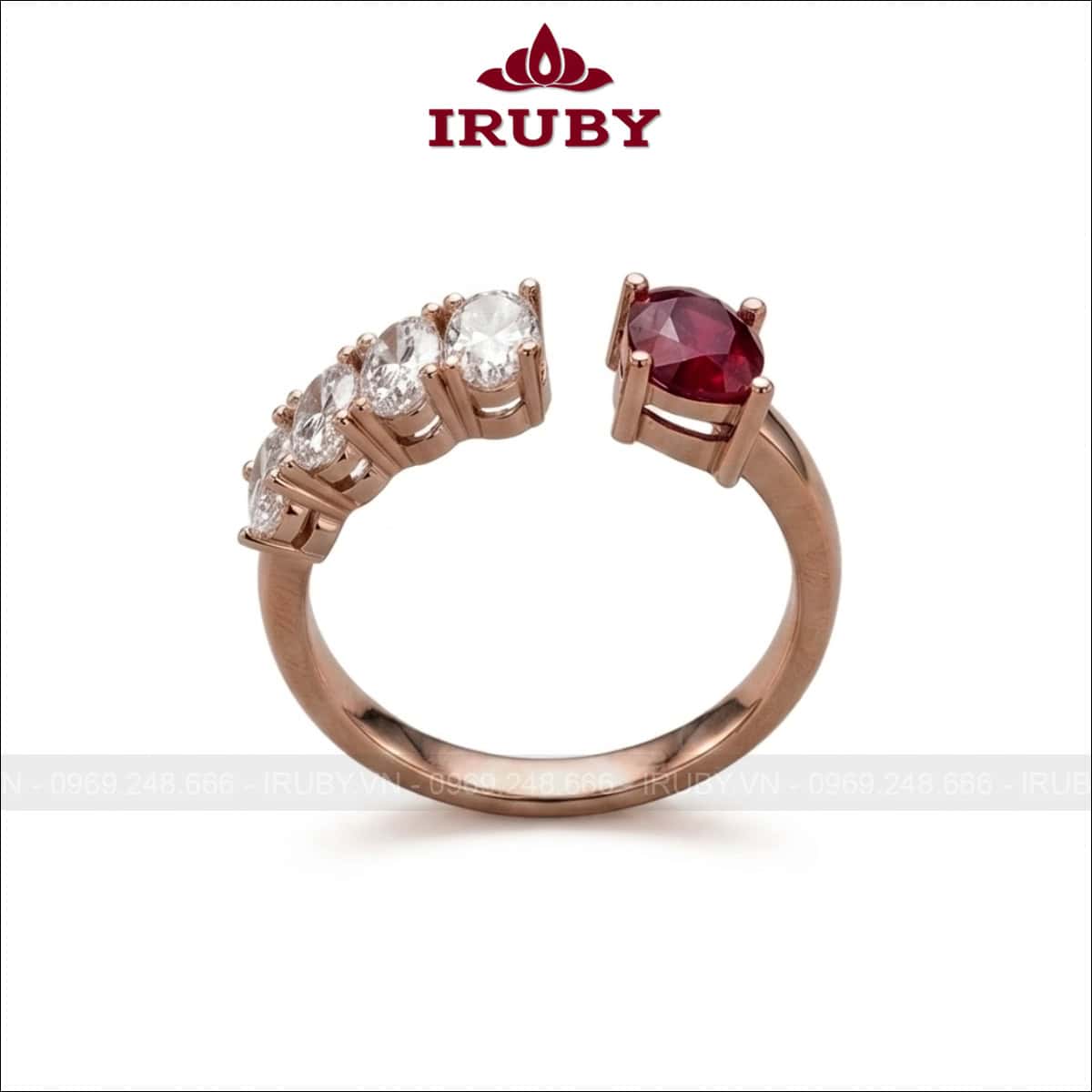 Nhẫn nữ đá Ruby cách điệu – Ruby ring round shape – IRNU116