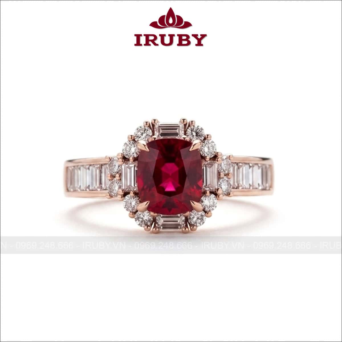 Nhẫn nữ đá Ruby đỏ – Ruby ring cushion shape – IRNU117