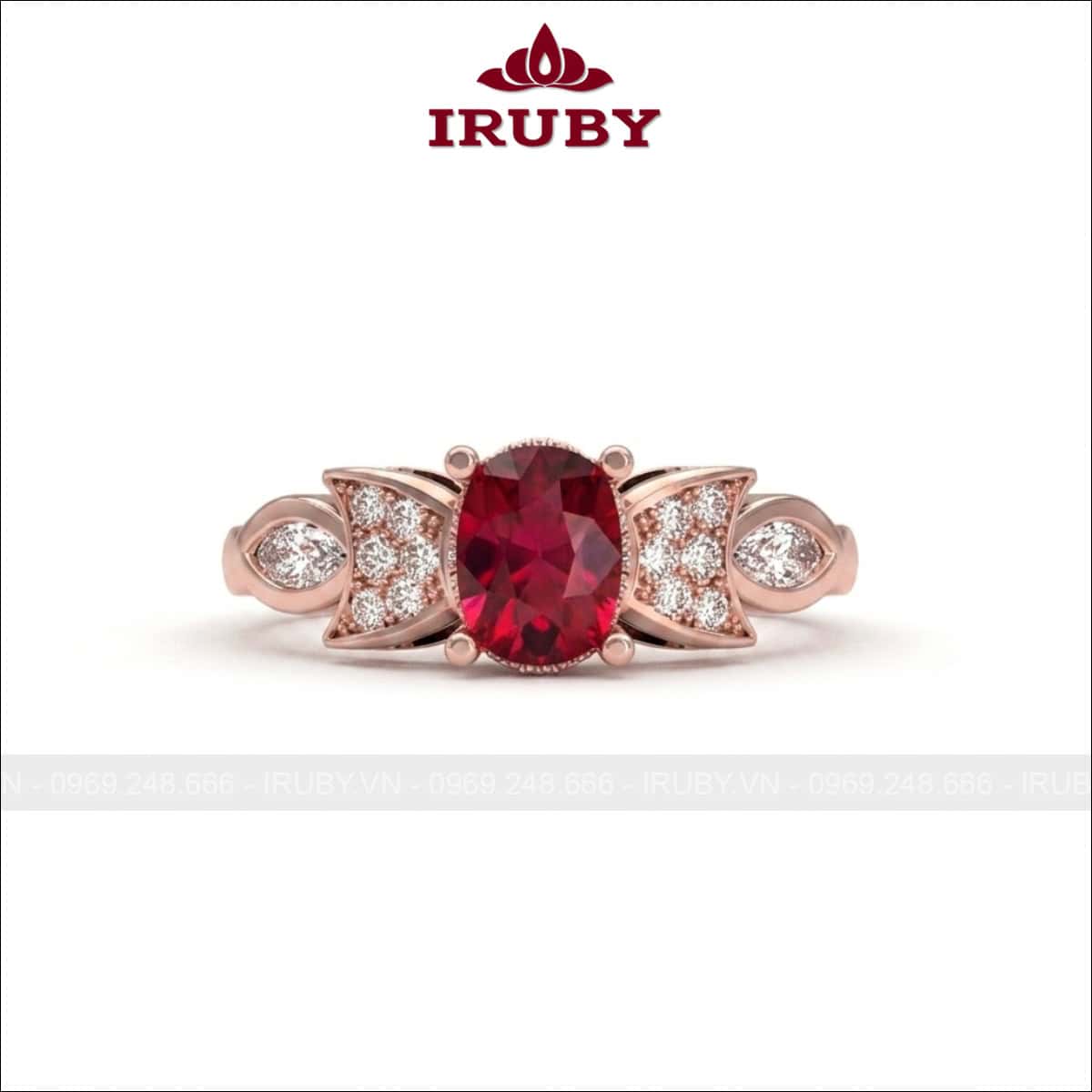 Nhẫn nữ đá Ruby đỏ – Ruby ring oval shape – IRNU102