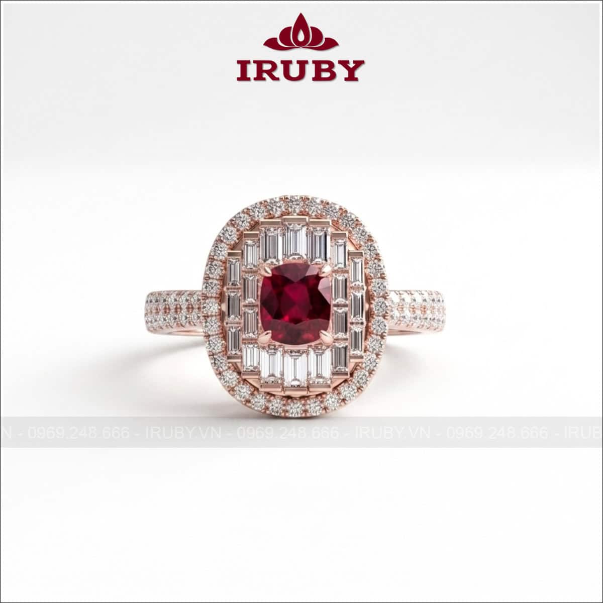 Nhẫn nữ đá Ruby – Ruby ring cushion shape – IRNU103