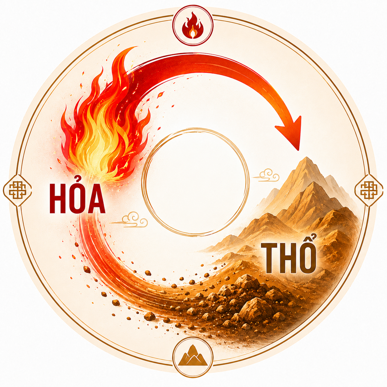 Mối tương quan giữa hành Hỏa và Thổ là sự tương sinh trong ngũ hành
