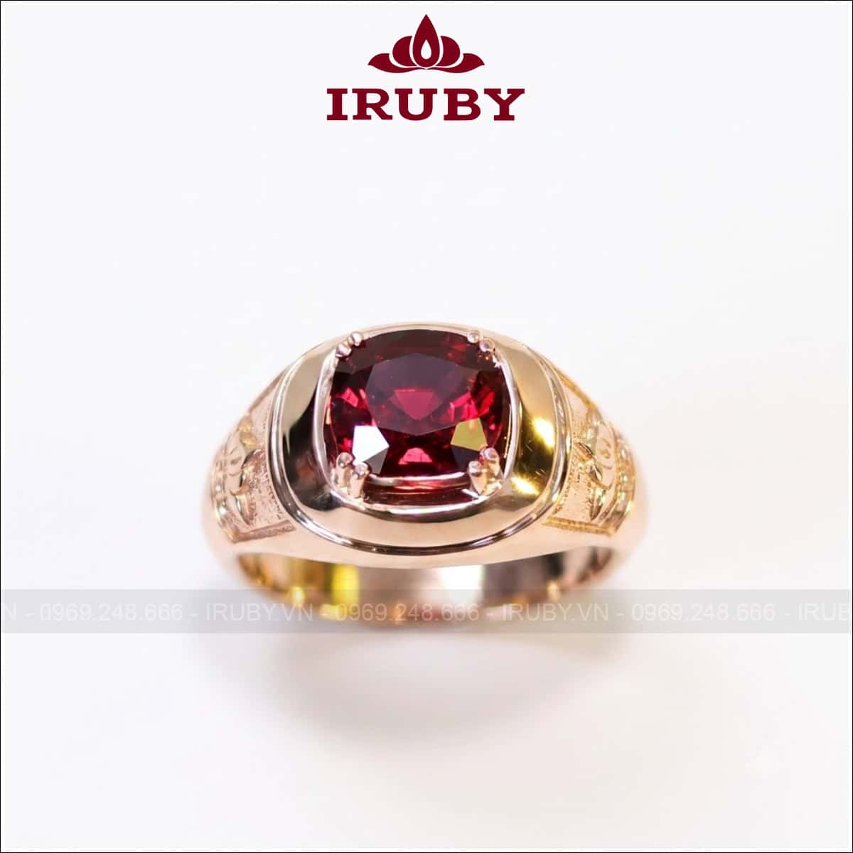 Nhẫn nam đá Garnet bạc 925 Vintage khắc logo 2 bên – IRGN 2608925