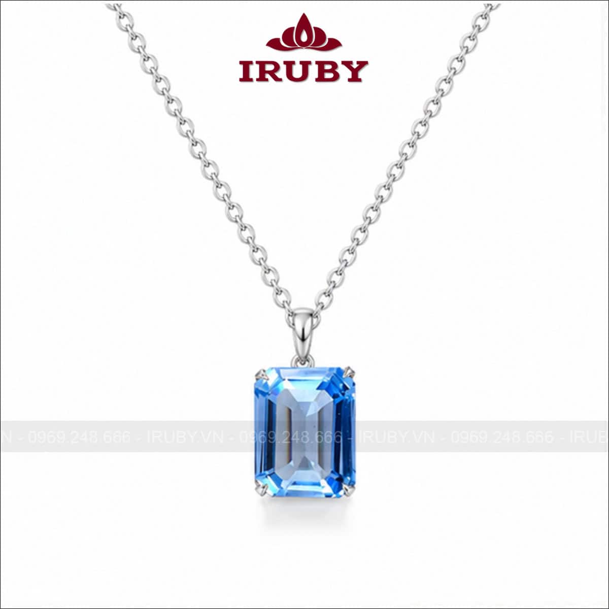 Mặt dây chuyền đá Aquamarine vàng trắng – Aquamarine pendant – IRMD 41