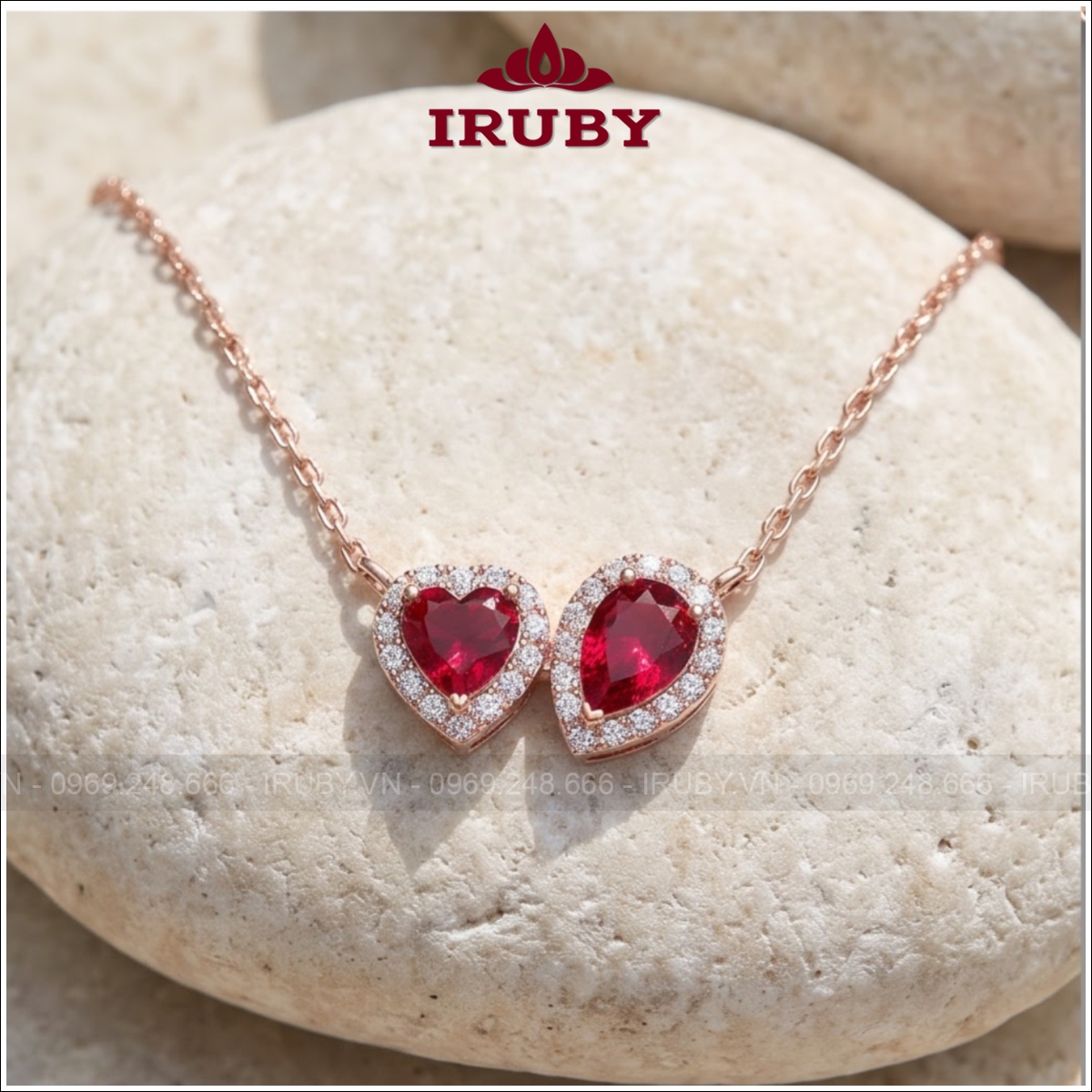 Mặt dây chuyền Spinel đỏ trái tim vàng hồng – Red Spinel Heart Pendant – IRMD46 ảnh 1