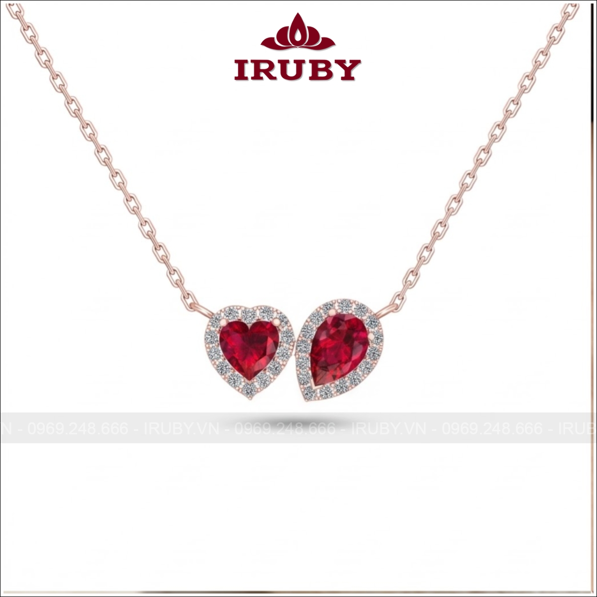 Mặt dây chuyền Spinel đỏ trái tim vàng hồng – Red Spinel Heart Pendant – IRMD50
