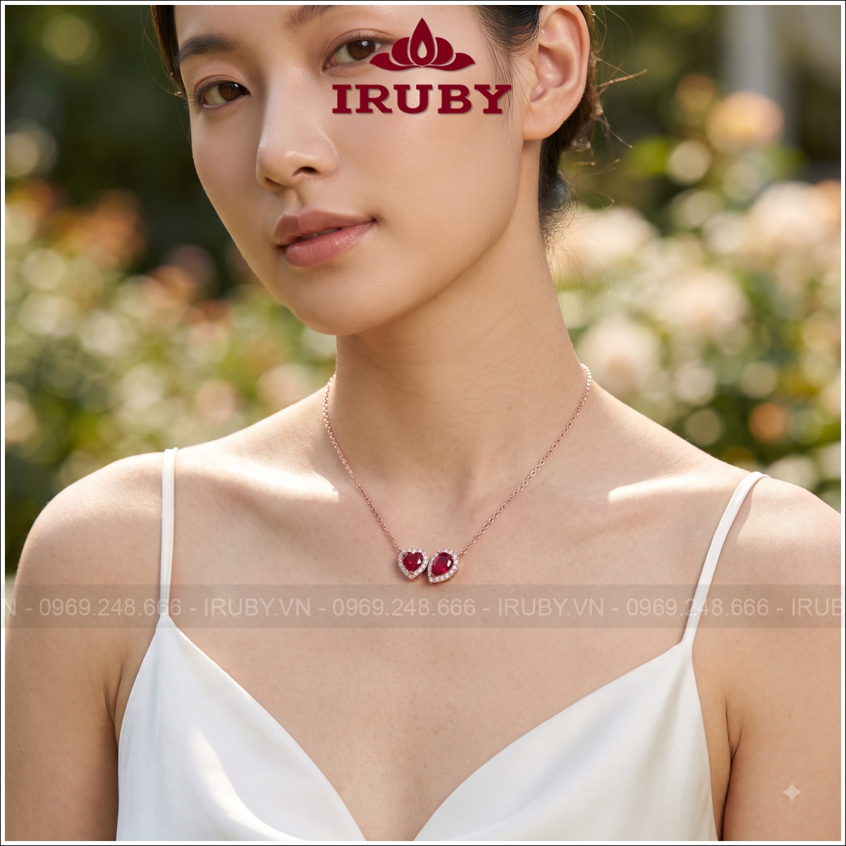 Mặt dây chuyền Spinel đỏ trái tim vàng hồng – Red Spinel Heart Pendant – IRMD46 ảnh 4