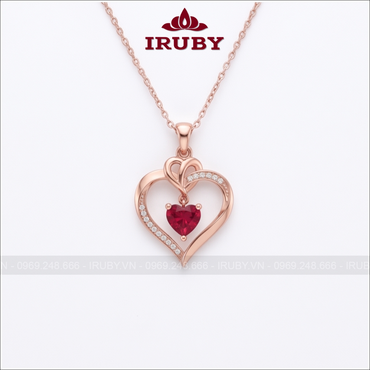 Mặt dây chuyền Spinel đỏ trái tim vàng hồng – Red Spinel Heart Pendant – IRMD52