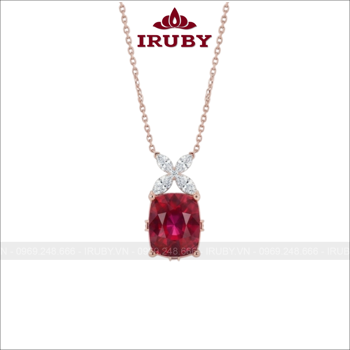 Mặt dây chuyền Spinel đỏ vàng hồng đính kim cương – Red Spinel Oval Pendant – IRMD53
