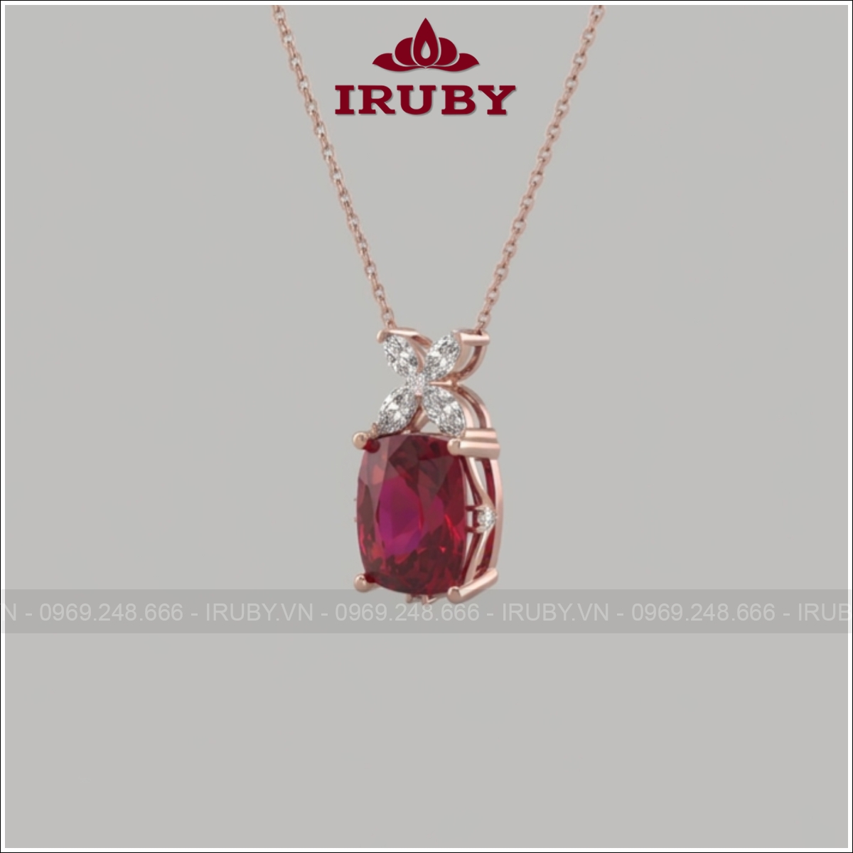 Mặt dây chuyền Spinel đỏ vàng hồng đính kim cương – Red Spinel Oval Pendant – IRMD53 ảnh 2