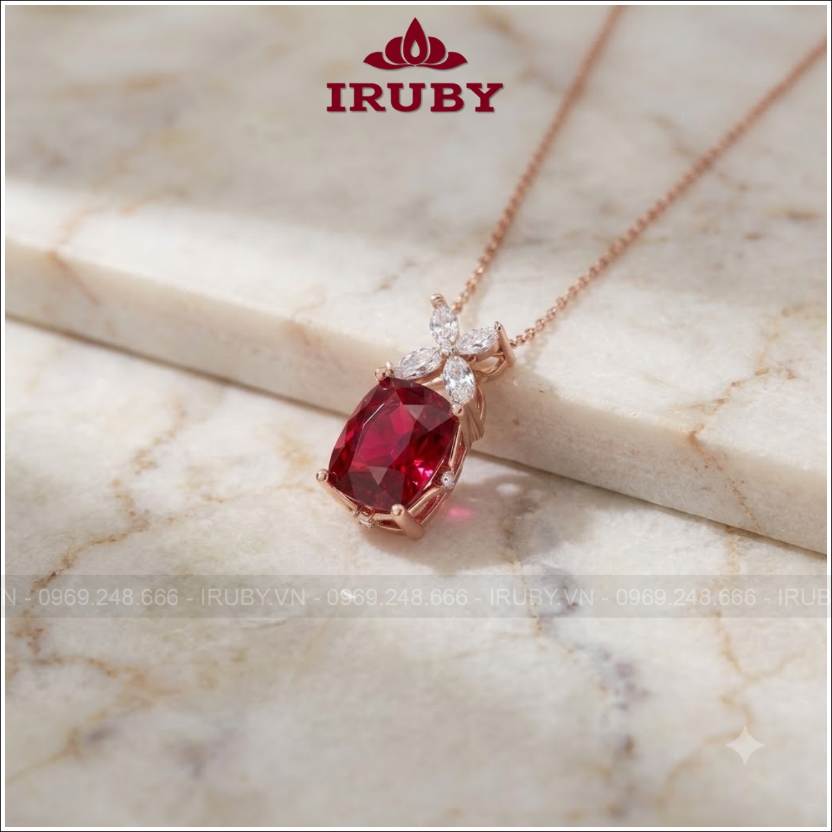 Mặt dây chuyền Spinel đỏ vàng hồng đính kim cương – Red Spinel Oval Pendant – IRMD53 ảnh 4