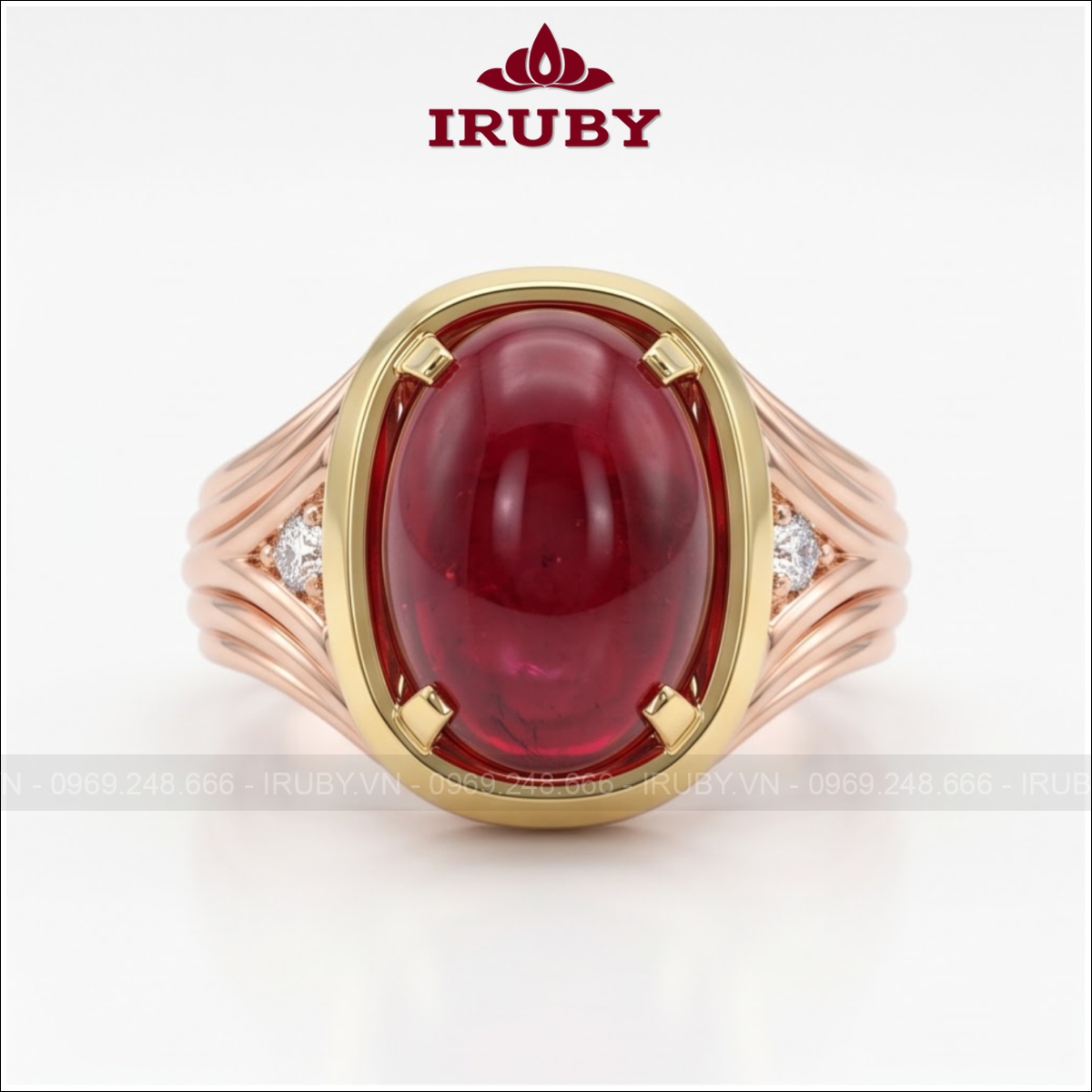 Nhẫn nam đá Ruby cabochon vàng hồng – IRNA72
