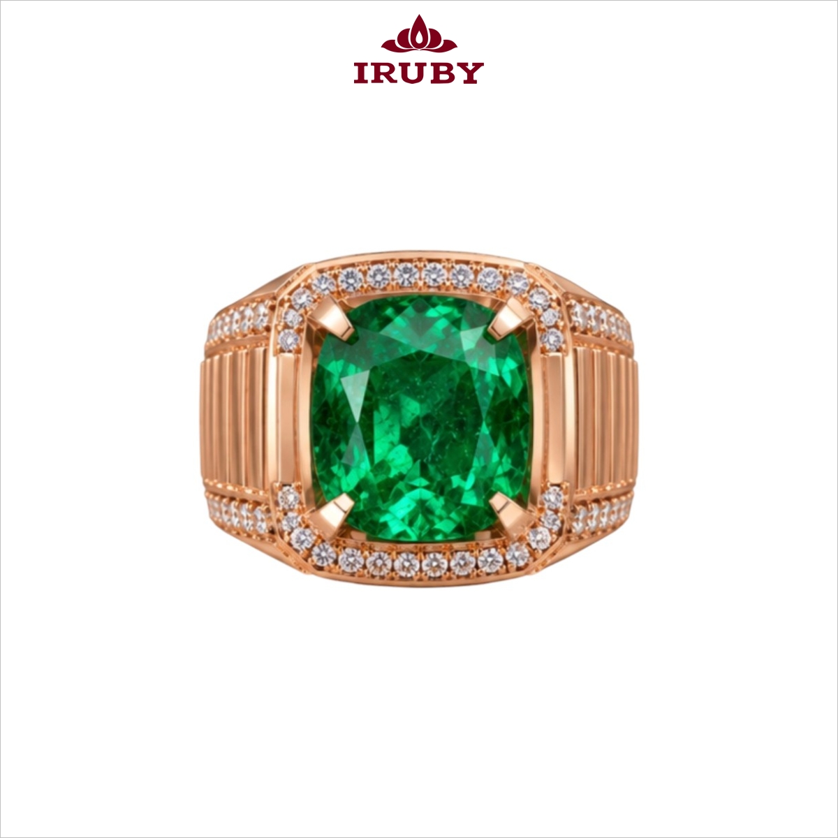 Nhẫn nam Emerald 8,15ct vàng hồng đai kim cương
