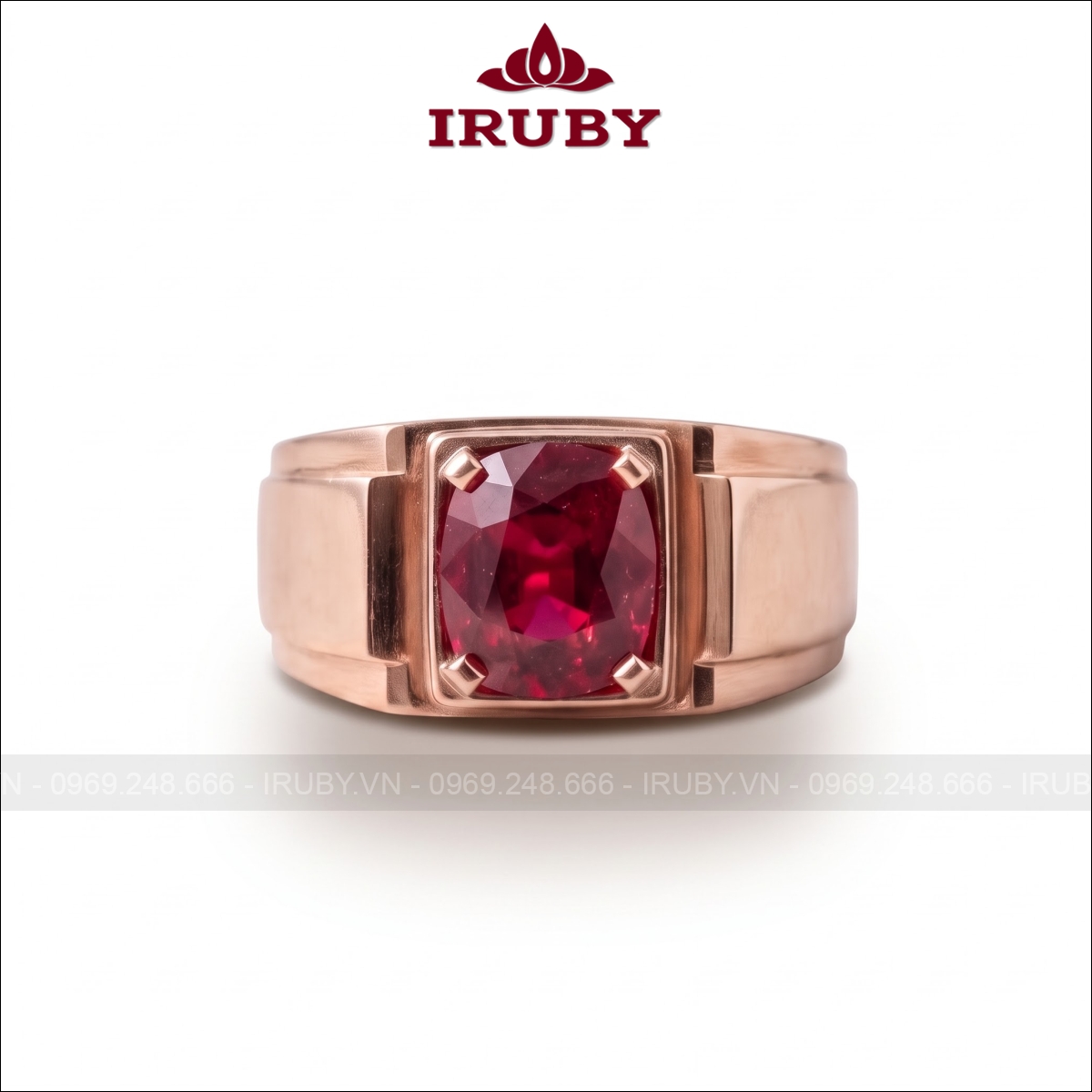 Nhẫn nam Ruby đỏ đai trơn vàng hồng – Ruby Men’s Ring – IRNA69