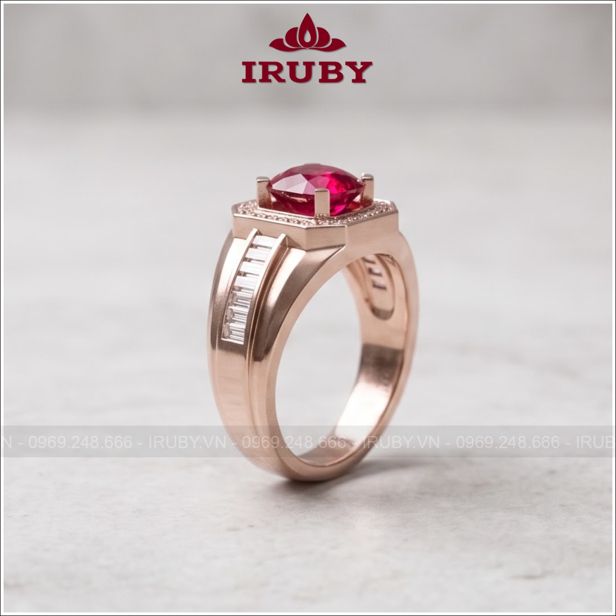 Nhẫn nam Ruby đỏ vàng hồng 14k – Ruby Men's Ring – IRNA68
