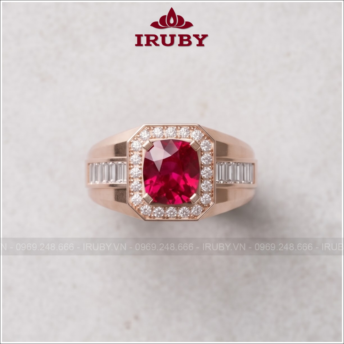 Nhẫn nam Ruby đỏ vàng hồng 14k – Ruby Men's Ring – IRNA68 ảnh 3
