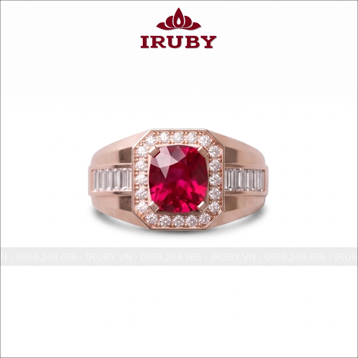 Nhẫn nam Ruby đỏ vàng hồng 14k – Ruby Men’s Ring – IRNA68