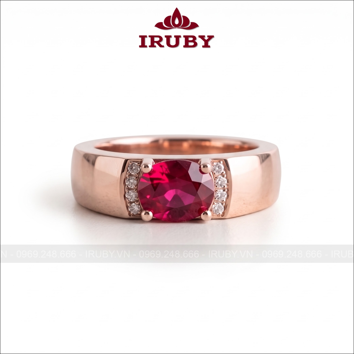 Nhẫn nam Spinel đỏ Oval đính đá – Spinel Men’s Ring – IRNA71